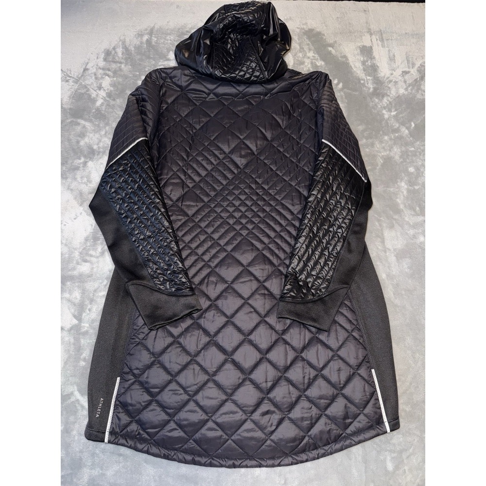 Athleta Women's XL Bayview Quilted Hooded‎ Coat Black Warm Lightweight Jacket - Picture 3 of 7